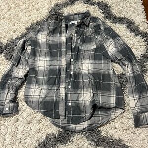Girls Abercrombie Black & White Plaid Button-Up Shirt Size 11/12